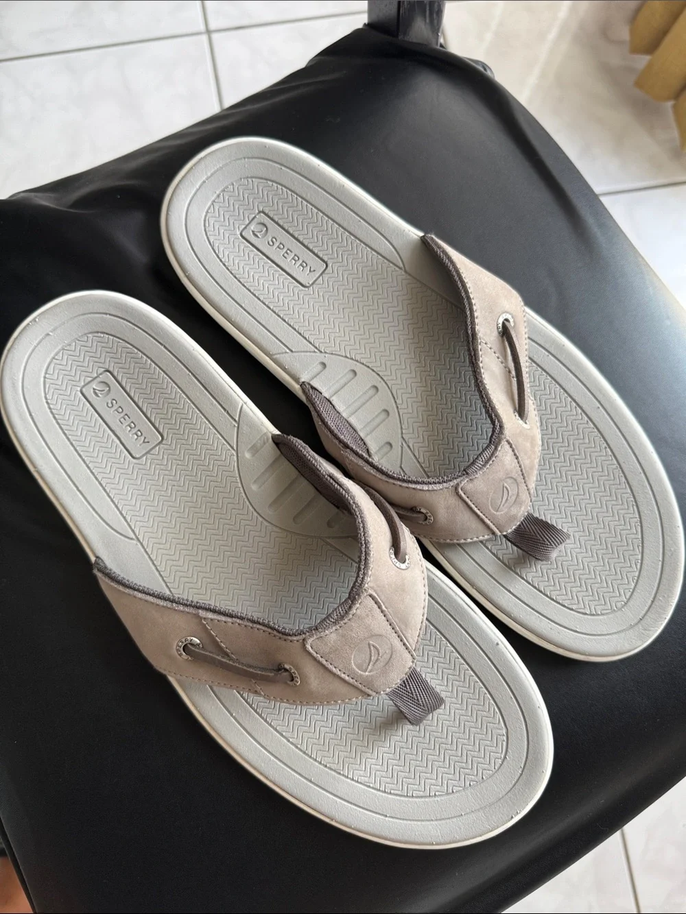 Sperry Taupe Suede Flip Flop Sandals